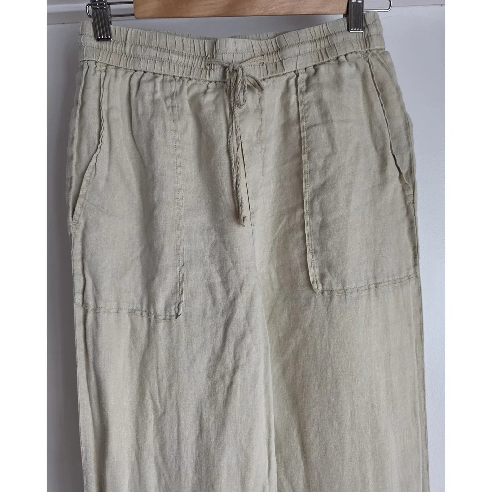 Zara Linen Pants Women S Beige Solid Casual Straight Trousers Minimalist